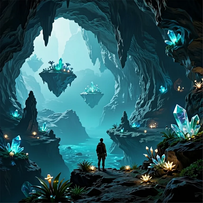 A Lone Explorer Stands At The Edge Of A Colossal, Biolumines...
