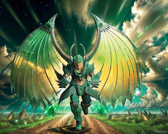 A Man Wearing Green Armor, Dragoonarmor1, Dragon Wings, Symm...