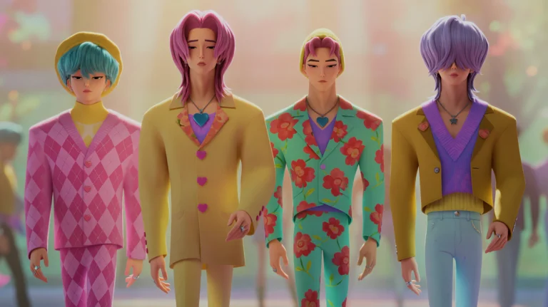 In A Warmly Backlit Animated Still From Kpop Demon Hunters,...