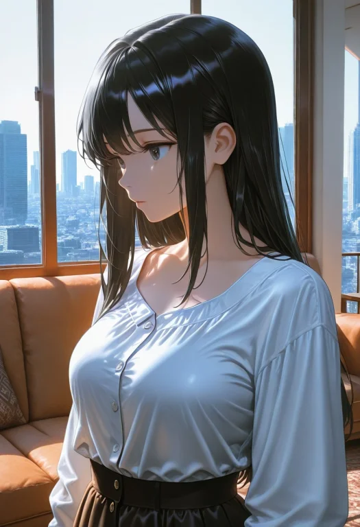 1girl, Solo, Beautiful Detailed Hair, Black Hair, Straight H...