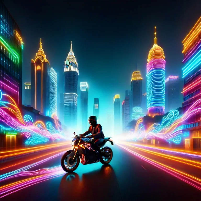 Intricate, Detailed, Colorful Led Lights, Neon Buildings, Ci...