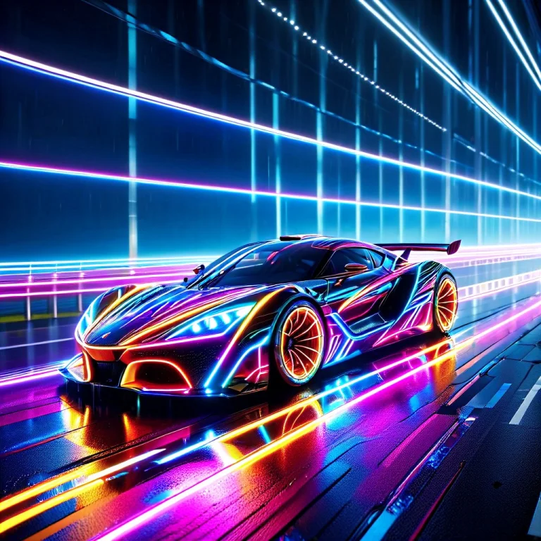 Led, Colorful Led Lights, A Sleek Futuristic Hypercar Drifti...