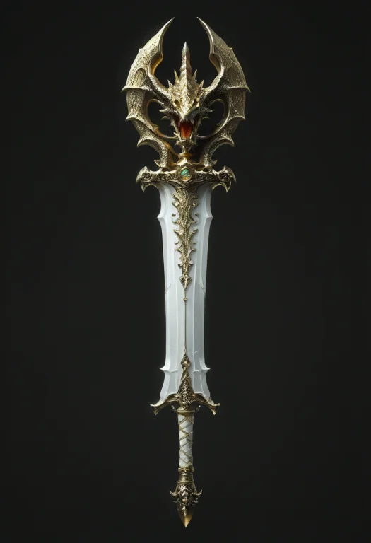 Sword, Golden, White Handle, Long, Draconic, Ghostly, Lorafa...