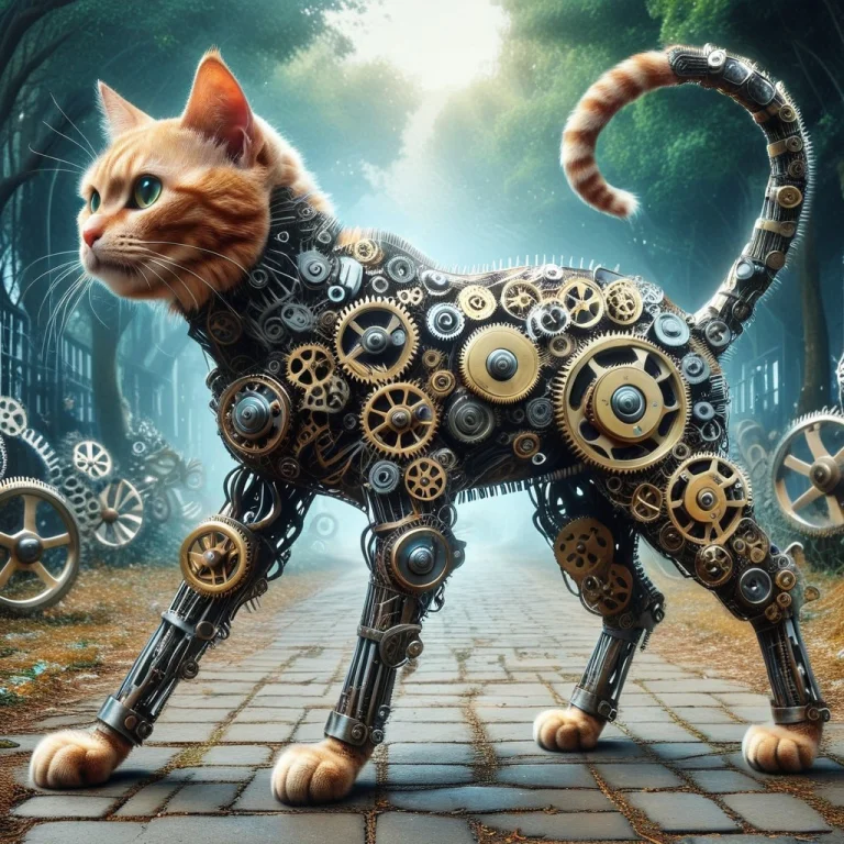 Metal Gears, An Animal, Cat, Cat Shaped1.5,outdoor, Aestheti...