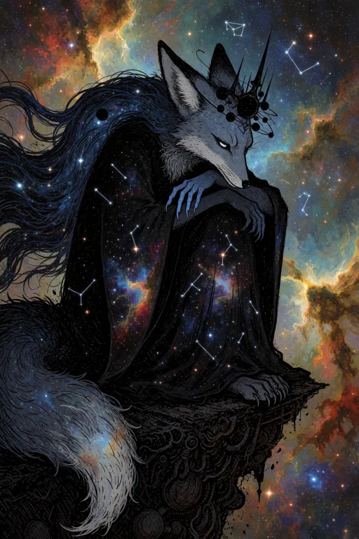 An Anthropomorphic Vixen Sorceress Sitting Alone On The Edge...