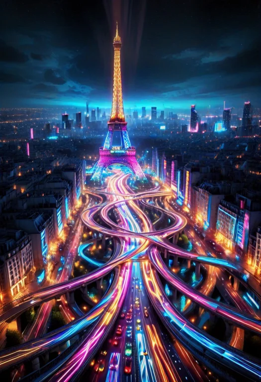 Create A Stunning Image Of Paris At Night, Showcasing An Exp...