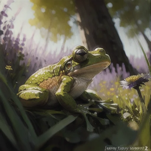 A Frog Sitting In A Meadow. Style-petal