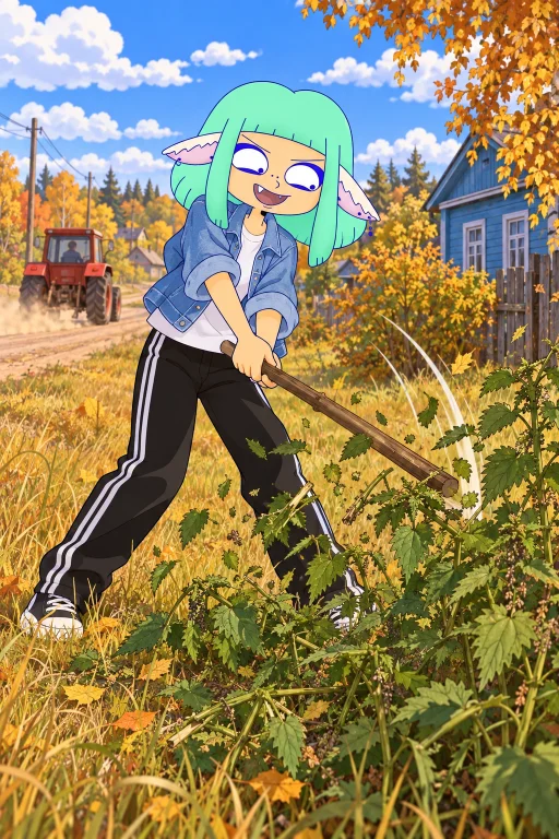 The Girl From The Reference Images Is Striking Nettles With...