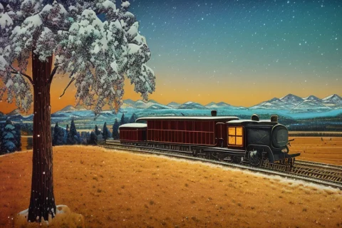 Picturesque Fantasy View Of Great Plains In The 1800s, Trees... — Stable Diffusion AI Prompt: picturesque fantasy view of great plains in the 1800s, trees at night, stage coa...