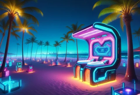 Led, Colorful Led Lights, Cyberpunk Miami Beach, A Solo Neon... — SDXL AI Prompt: LED, colorful LED lights, cyberpunk miami beach, a solo neon porcelain toilet si...