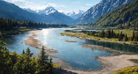 Detailed Background, Masterpiece, Best Quality, Scenery, Mou... — Stable Diffusion AI Prompt: detailed background, masterpiece, best quality, scenery, mountains, river, fores...