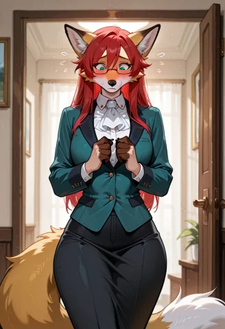 Furry Fox. A Journalist. Long Hair, Half Glasses. Shy. Incom... — Stable Diffusion AI Prompt: furry fox. A journalist. long hair, half glasses. shy. incomplete transformation...