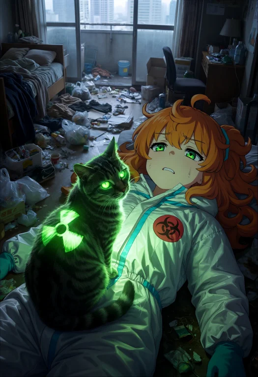 Anime-style Woman With Bright Orange Curls And Emerald Green...