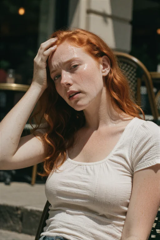 A Candid Photograph Of A Woman With Fair Skin And Long Wavy...