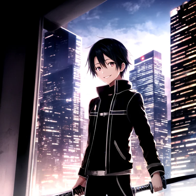 Lorakirito0.6, High Res, Kirito, Solo, 1boy, Smile, Cyberpun...