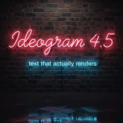 A Neon Sign Glowing On A Rain-soaked Brick Wall At Night Tha... — Stable Diffusion AI Prompt: A neon sign glowing on a rain-soaked brick wall at night that spells "Ideogram 4...