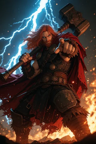 Ta86inkriot, Thin Black Outlines, A Full-body Digital Art Il... — Stable Diffusion AI Prompt: ta86_inkriot, thin black outlines, A full-body digital art illustration of Thor...