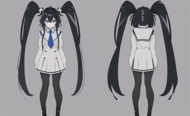 Masterpiece1.2, 1milf, Black Twintail Hair, Stocking, Blue E...