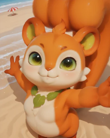 Loraaniimosquarrel1 Squarrel, Creature, Orange Body, White B... — Stable Diffusion AI Prompt: squarrel, creature, orange body, white belly, green eyes, squirrel tail, leaf o...