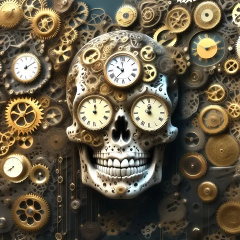 A Human Skull Completely Crafted From Clockwork Anatomy, Jaw... — SDXL AI Prompt: a human skull completely crafted from clockwork anatomy, jaw built of interlocki...