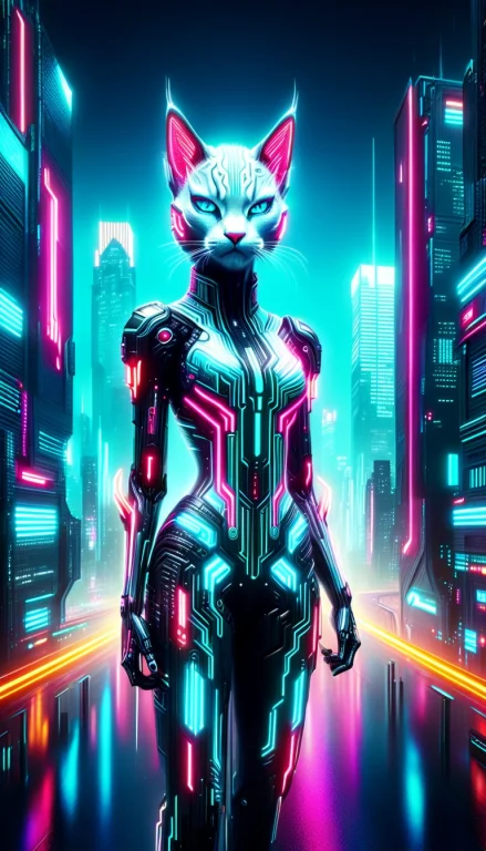 A Cinematic Shot An Elegant, Anthropomorphic Cyberpunk Cyber...