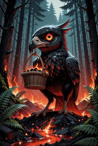 Poetic Dark-fantasy Painting, Turn The Bird Into The Last Em... — Stable Diffusion AI Prompt: Poetic dark-fantasy painting, turn the bird into the last ember keeper of a burn...
