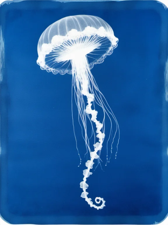 Cyanotype, A Cyanotype Photograph Of A Delicate Jellyfish Fl...