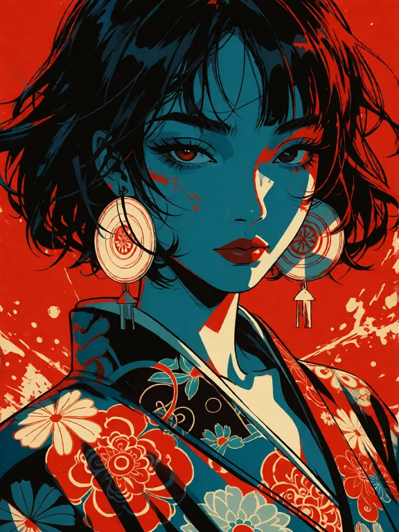 A Retro Japanese Anime Illustration Of A Woman With Short Da...
