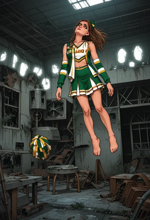 N4ncywst, 1girl, Solo, Green Eyes, Brown Hair, Cheerleader,...
