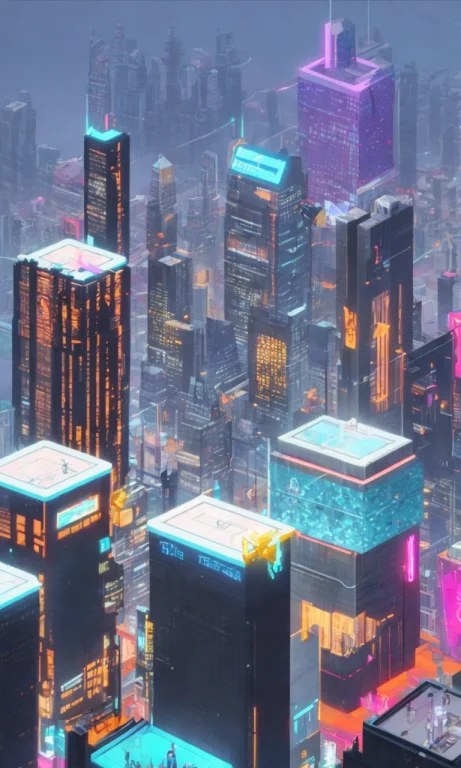 Cyberpunk City Made Of Crystals, Isometric 3d, Realistic Ren...