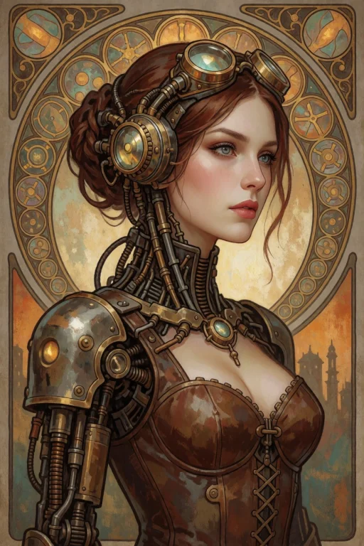 Steampunk Art Nouveau Cybernetic Woman