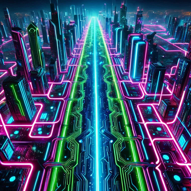 A Sprawling City That Looks Like A Glowing Circuit Board, Se...