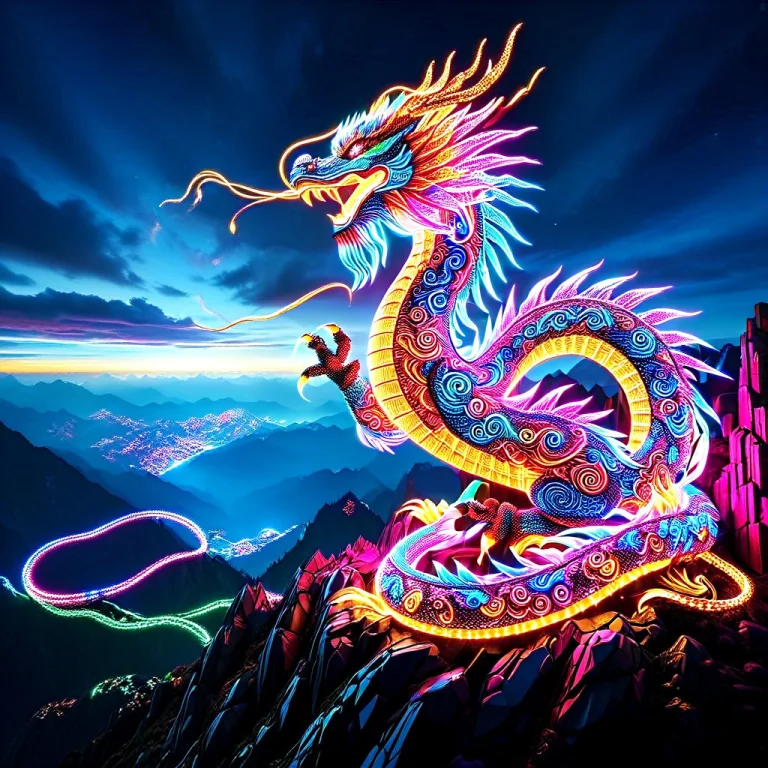 Led, Colorful Led Lights, A Majestic Mythical Dragon Compose...