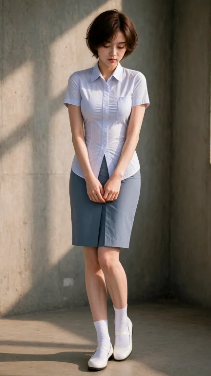 7pyn3s4, Wearing An Untucked White Short-sleeved Collared Sh...