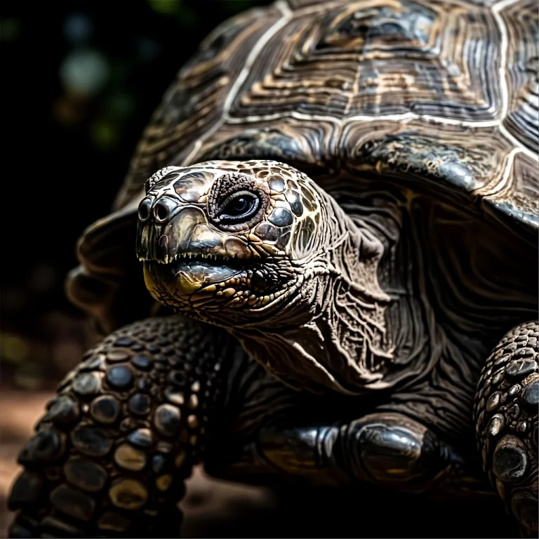 Giant Tortoise Close Up Portrait, Ancient Wrinkled Neck, Thi...