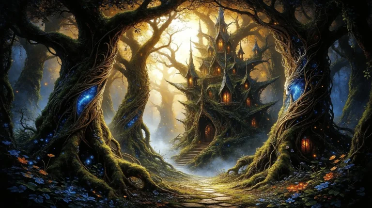 No Humans, Wide Cinema Panorama Shot Of An Elvish Realm, Elv...