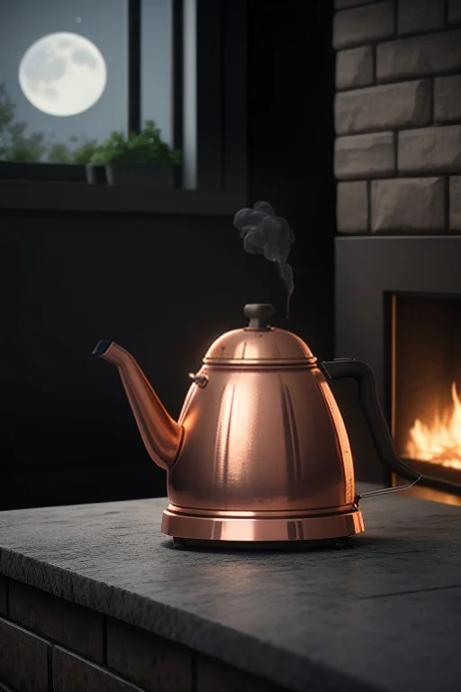 A Copper Kettle Steaming On A Stone Hearth, Octane Render, C...