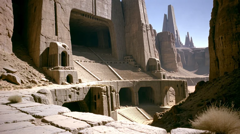 A Wide-angle 70mm Film Still From A 1950s Sci-fi Movie. Real...