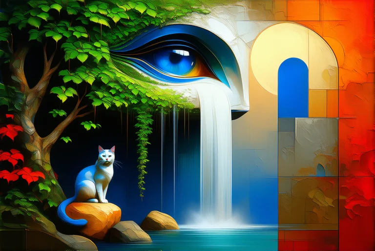 An Abstract Painting. A Waterfall Pouring Out Of An Eye In T...