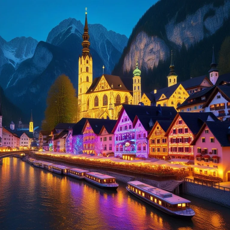 Led, Hallstatt In Austria Rendered With Colorful Led Lights