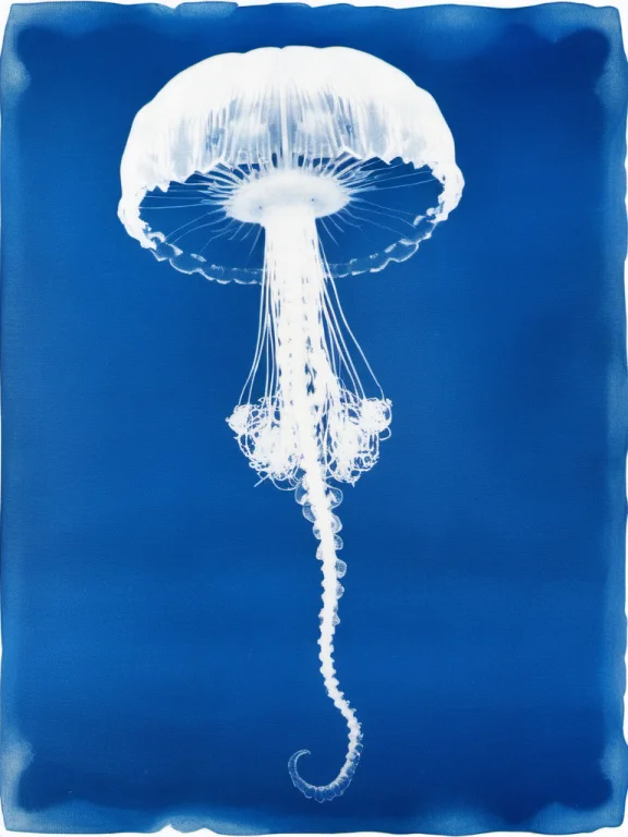 Cyanotype,a Cyanotype Photograph Of A Delicate Jellyfish Flo...