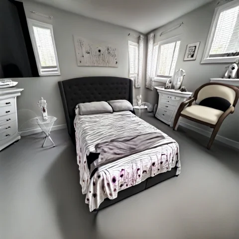 This Photograph Depicts A Modern, Well-lit Bedroom With A Ca... — Stable Diffusion AI Prompt: This photograph depicts a modern, well-lit bedroom with a calm, neutral color pa...