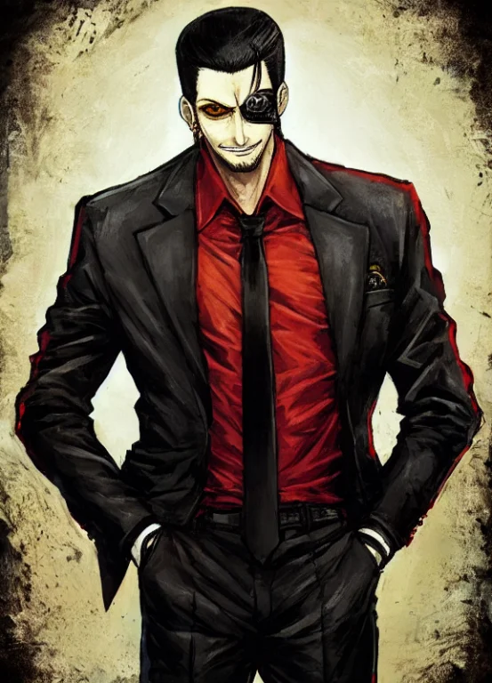 Red Shirt, 1boy, Black Gloves, Black Hair, Black Jacket, Bla...