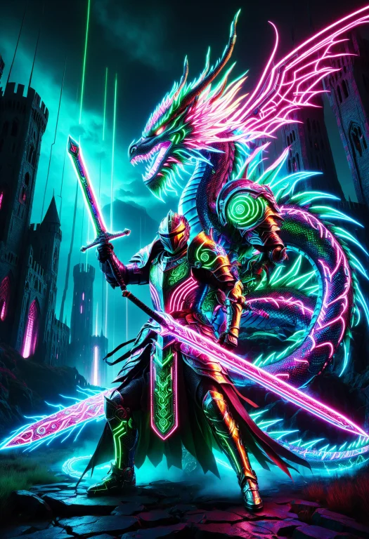Ledsvg,colorful Led Lights,a Legendary Dragon Knight Wearing...