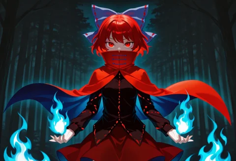 Touhou Projectsekibanki, 1girl, Solo, Red Hair, Red Eyes, Ca... — Stable Diffusion AI Prompt: Touhou Project\Sekibanki, 1girl, solo, red hair, red eyes, cape, bow, hair bow,...