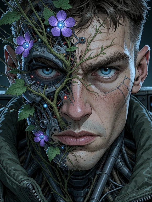 Gr4venbloom, Illustration Portrait, A Determined Male Pilot...