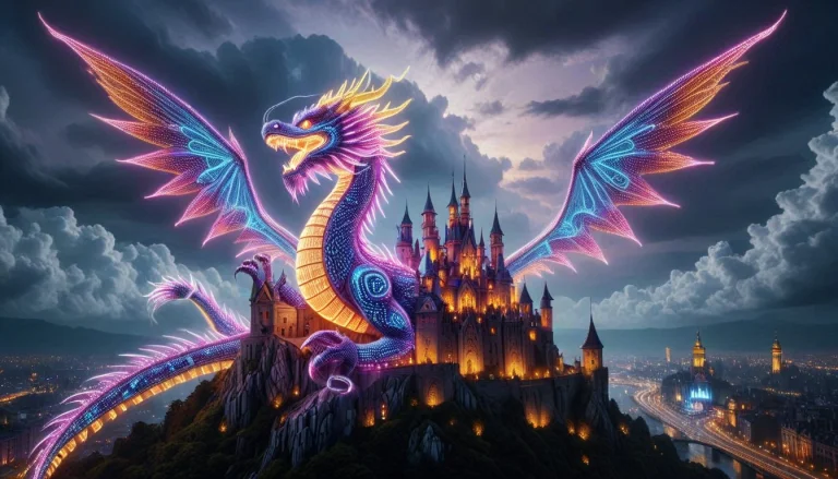 Led, Colorful Led Lights A Colossal Neo-glowing Dragon With...