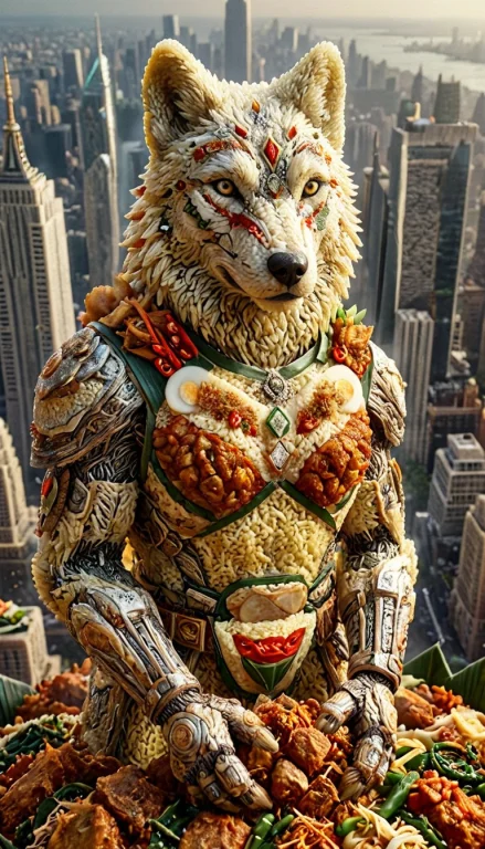 Waist Up, Futuristic Wolf With Ancient Armor Holding Diamond...