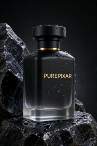 Professional Studio Product Shot Of A Sleek Matte Black Luxu... — Stable Diffusion AI Prompt: Professional studio product shot of a sleek matte black luxury perfume bottle si...