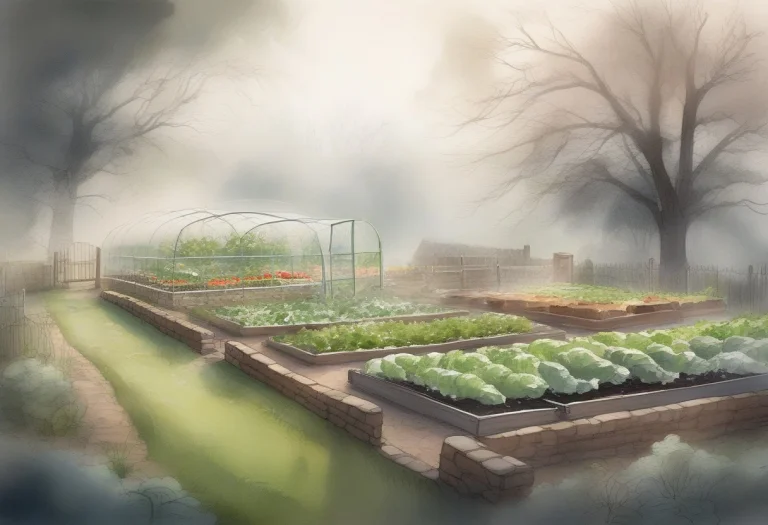 A Foggy Morning Over A Quiet Vegetable Garden, Storybook Ill...